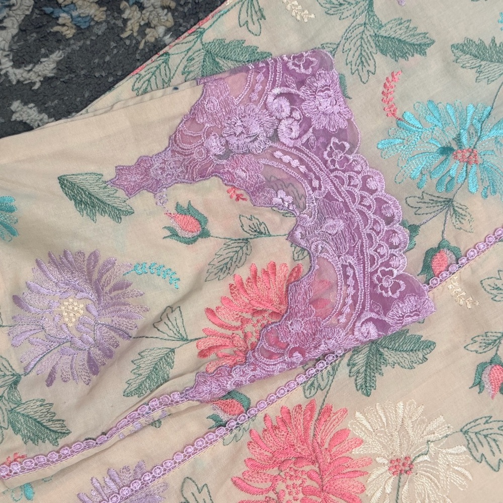 Embroidered Floral Pastel Kurta Set - Picture 9 of 13